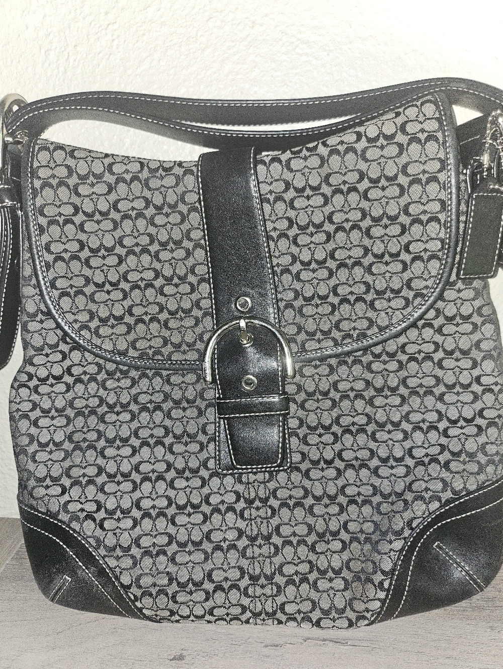 Coach Gray/Black Signature Canvas Shoulder Bag